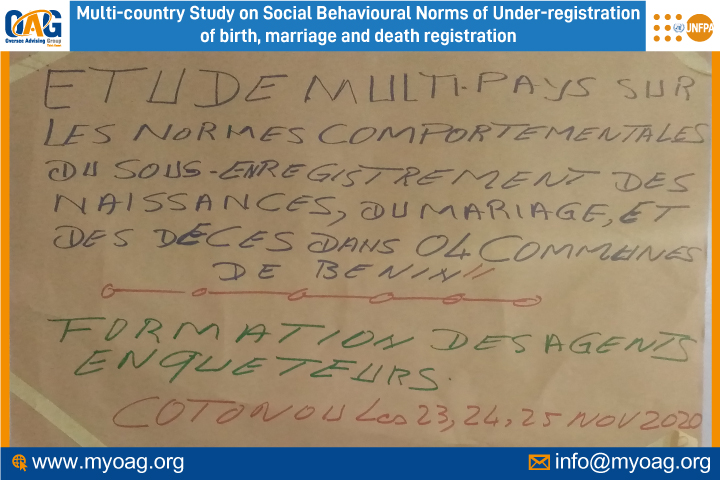 Benin: Collecte en cours des données dans le cadre de l’étude multi pays sur les normes sociales de sous-enregistrement des naissances, des mariage et des décès